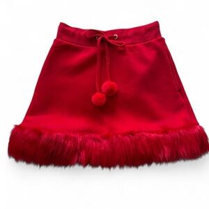 Vibrant Red Fur-Trimmed Mini Skirt